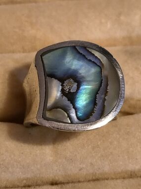 Abalone Inlay Sterling Silver Statement Ring Size 6 Signed Designer